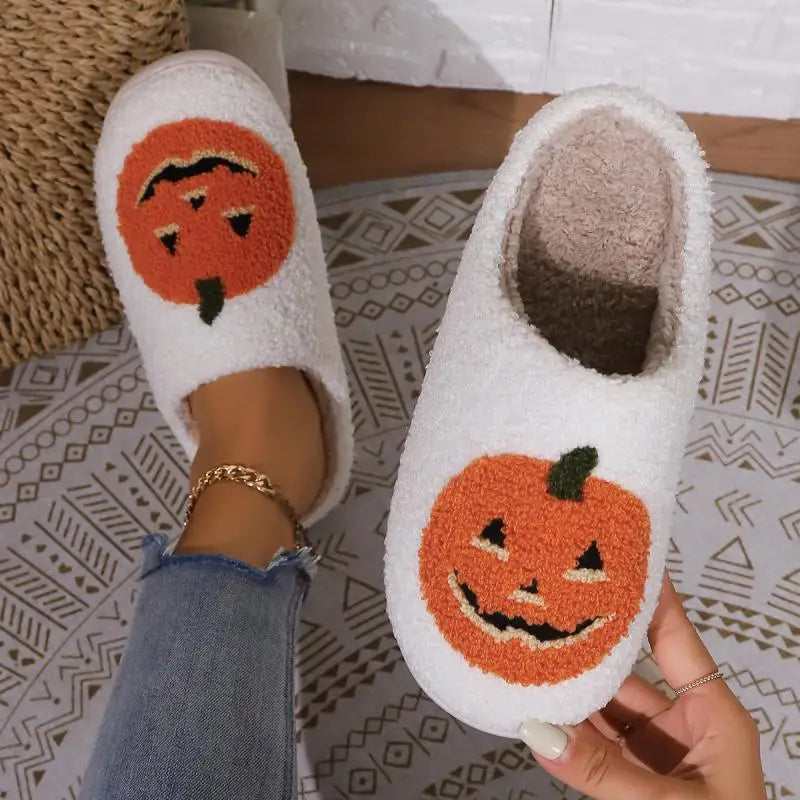 Cotton Fluffy Slippers Home Cartoon Pumpkin Platform Plush Slides Couple 2024 Funny Halloween Casual Designer Shoes Women Indoor