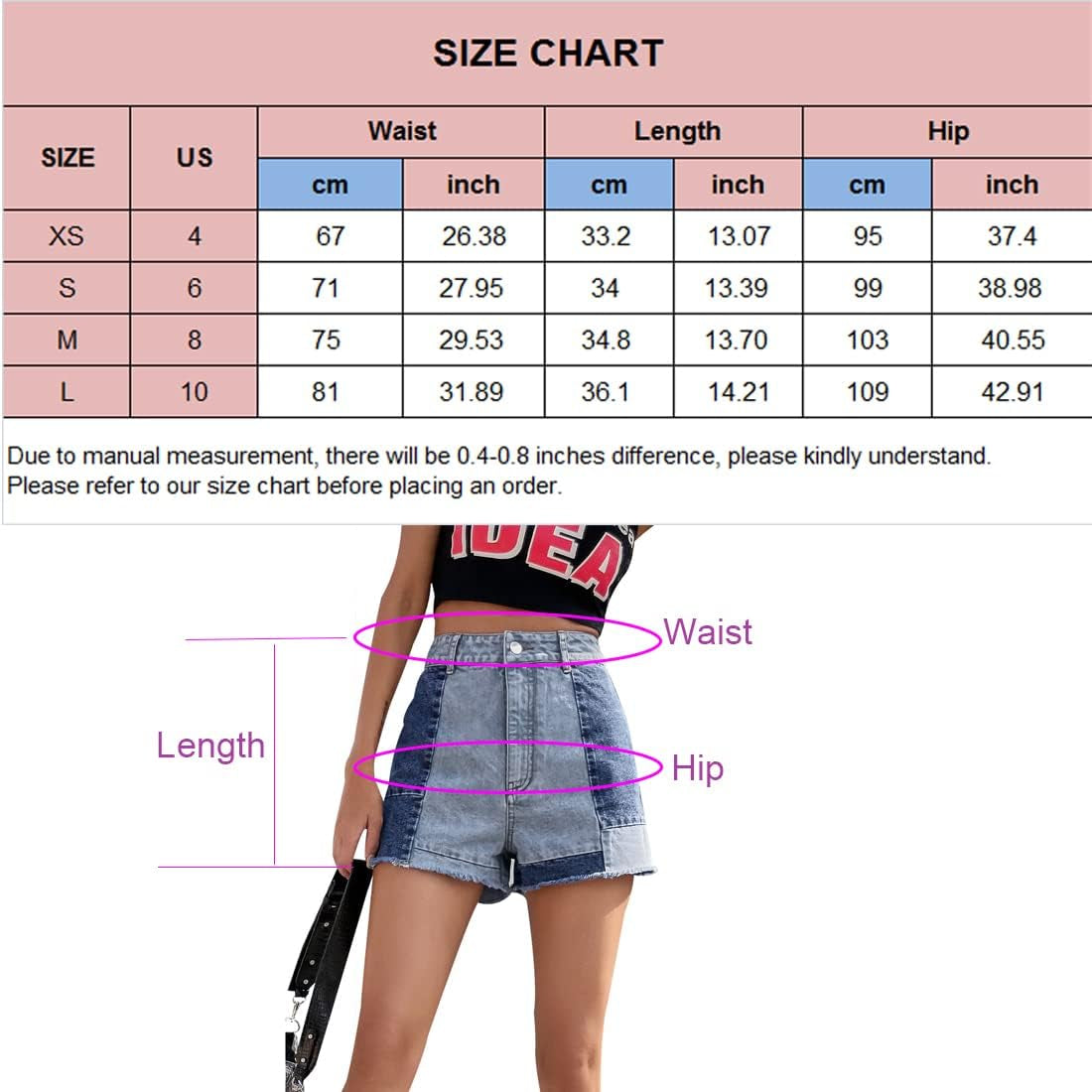 Patchwork Jean Shorts Women Frayed Raw Hem Straight Leg Loose Fit a Line Denim Shorts