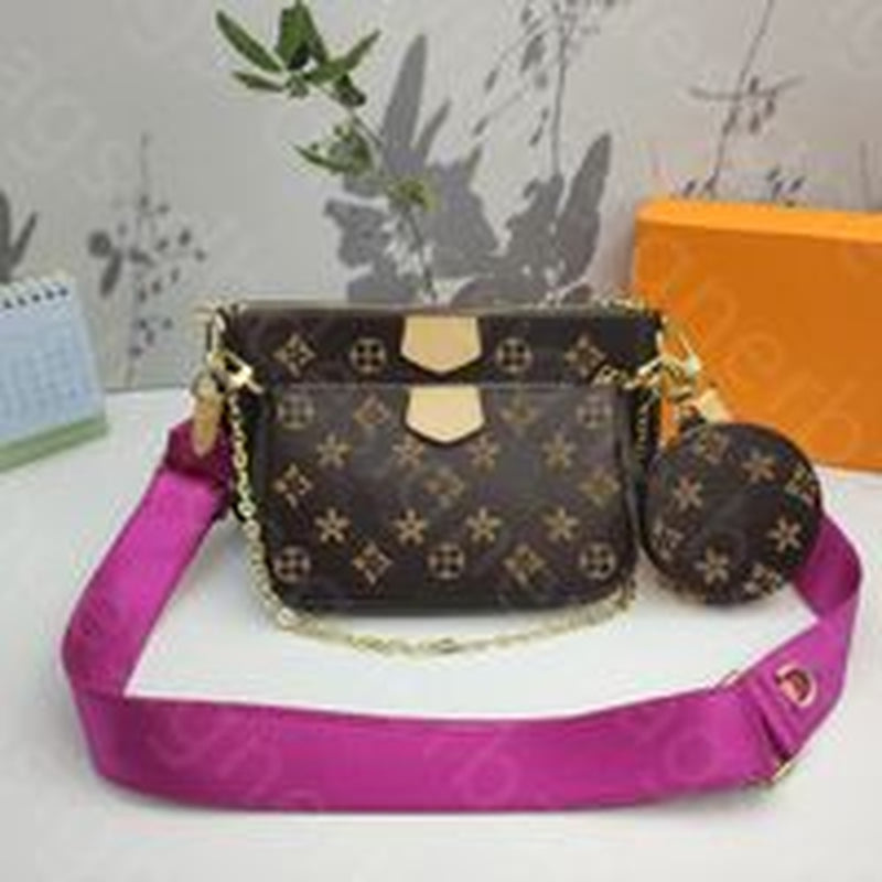 Pink Strap Crossbody Bags Designer Women Bag 3Pcs Set Purses Designer Woman Handbag Luxury Designer Shoulder Cross Body Bag Golden Chain Purse Mini Designer Wallet